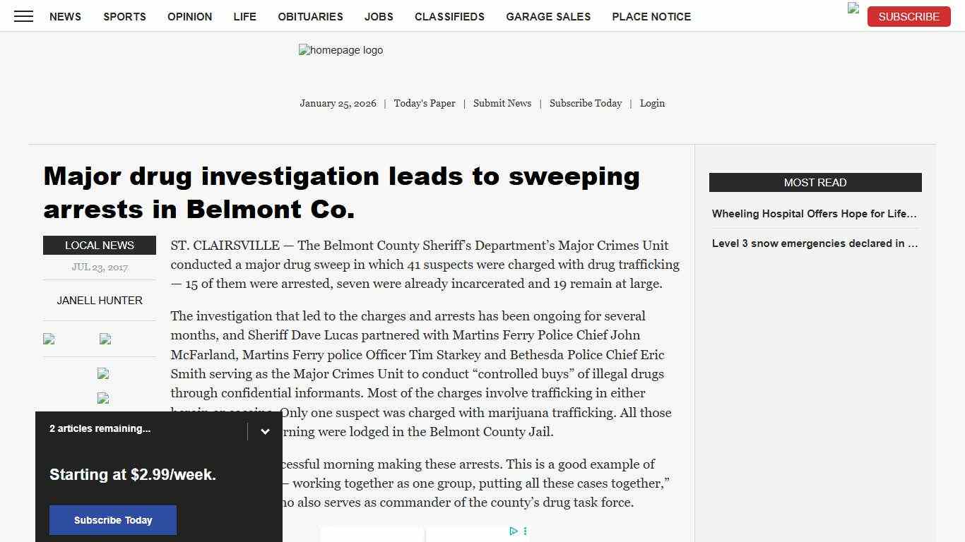 Major drug investigation leads to sweeping arrests in Belmont Co. News, Sports, Jobs - The Times Leader